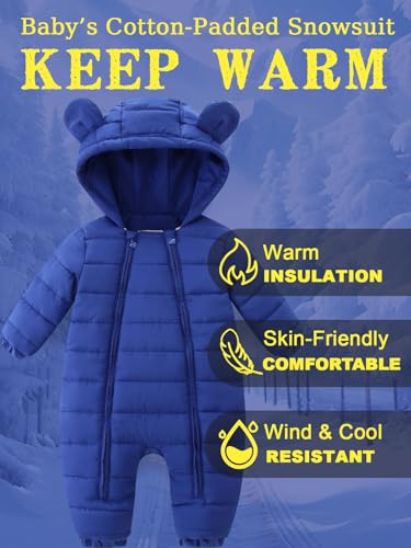 Baby Winter Snowsuit Cute Bear Ears Hooded Romper Toddler Double Zipper Warm Jumpsuit Windproof 0~24M3