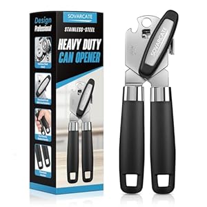 Can Opener Manual Heavy Duty Multifunctional with Magnet Lift [Ergonomic Curved Handle Grip] Stainless Steel, Arthritis-Friendly, Kitchen Tool for Seniors, Kitchen Essentials, Camping, Bottle Opener