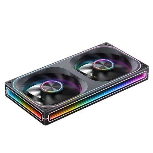 Image of JONSBO ZA-240B PC Case Fan,All(2)-in-One,Single Frame Unit with 2x120mm ARGB Fans,PWM,3Pin ARGB, Silent Computer with 4-Sides Infinity Mirror Fan 2400RPM,Aluminum Nameplate,28mm Thick Black