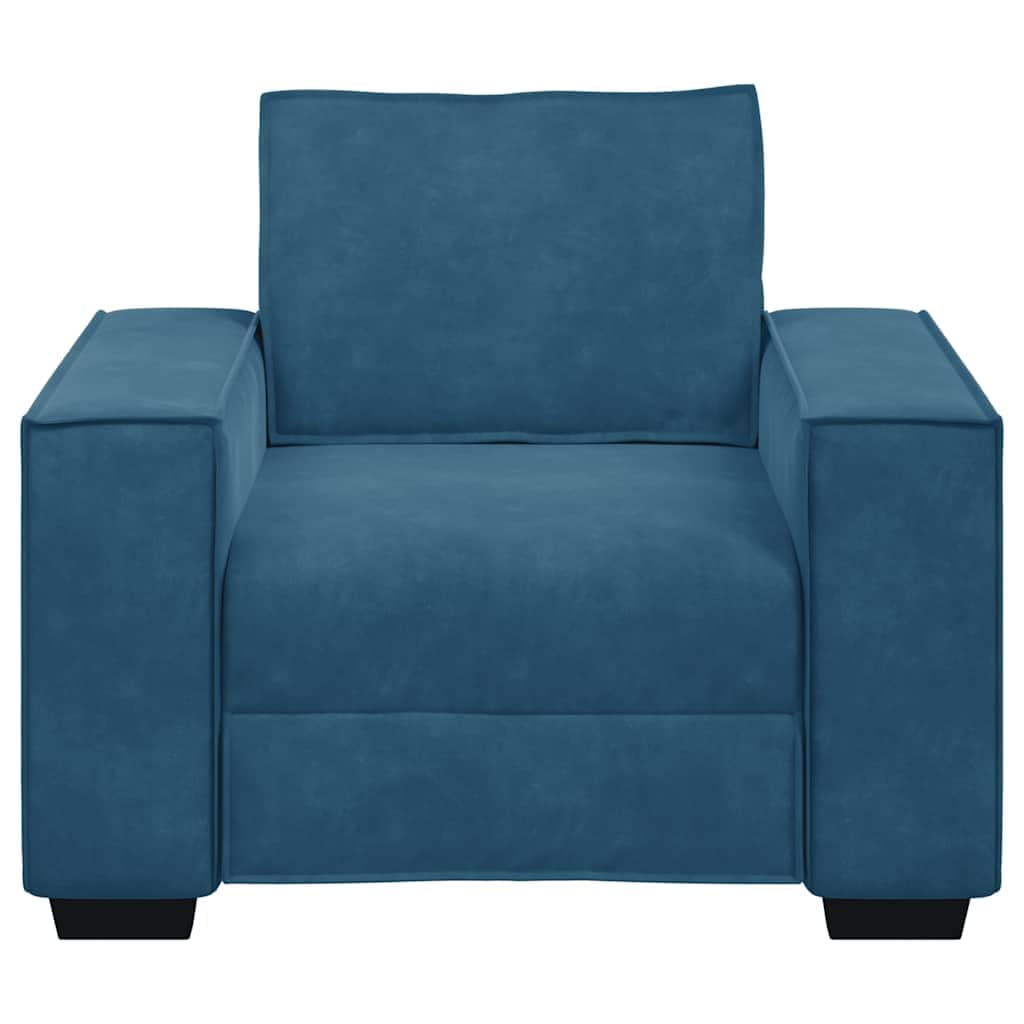 Aksamitny fotel niebieski, szerokość 60 cm, wygodny fotel tapicerowany z wytrzymałej ramy z drewna i metalu, idealny do salonu, biura, pokoju gościnnego, miękka sofa, 99 x 78 x 84 cm