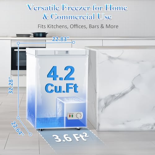 Image of 4.2 Cu.Ft Small Deep Freezer, Chest Freezer with Removable Basket, 7-Temp Adjustable Deep Freezer, Ultra Quiet, Energy Saving,Compact Freezer for Apartment, Home, Office, Garage White