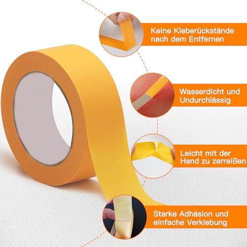 Taiyeestar 4 Rollen Malerkrepp, Goldband Klebeband 30 mm x 50 m, Profi-Kreppband für Malerband, Abdeckband Malertape Klebeband Washi Tape Gold Papiertape Selbstklebend