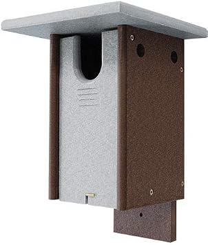 Amish Made Sparrow Resistant Bluebird House Eco-Friendly Recycled Plastic Nest Box with U-Shaped Entry, Interior Ladder & Drainage Brown & Gray Roof Durable Bird Shelter Made in USA
