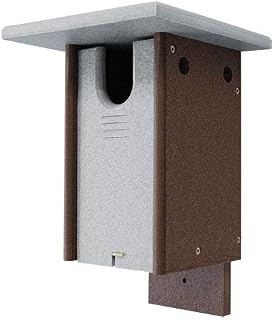 Amish Made Sparrow Resistant Bluebird House – Eco-Friendly Recycled Plastic Nest Box with U-Shaped Entry, Interior Ladder & Drainage – Brown & Gray Roof – Durable Bird Shelter Made in USA