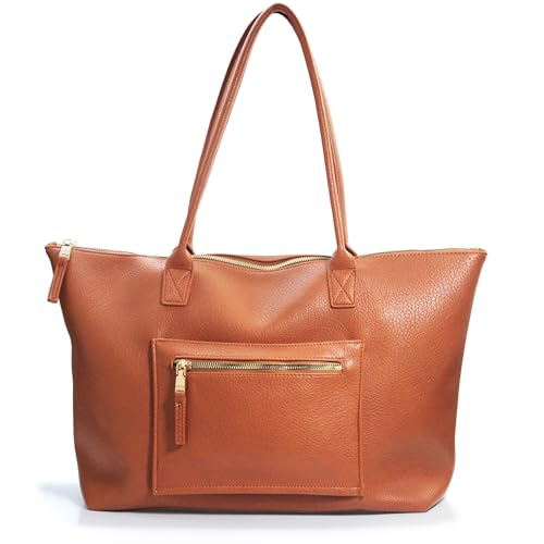HOXIS Vegan Leather Tote Bag with Trolley Sleeve