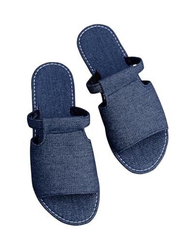 GORGLITTER Women's Denim Jean Flat Sandals Wide Width Rainbow Open Toe Dressy Slide Sandal