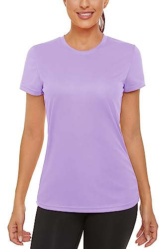 Magcomsen Women's Gym Tops Workout Athletic Shirts Fast Dry Hiking Shirts Upf 50+ Sun Protection Clothing Short Sleeve Tees Light Purple Tops,S #TOP1