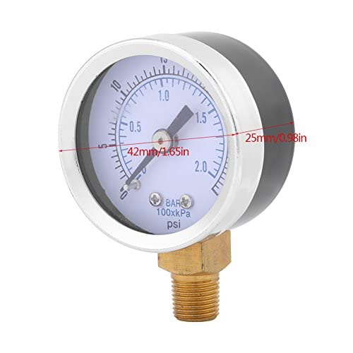 Manometro Pressione Aria 0-30 psi 0-2 bar Scala Doppia con Filetto 1/8 BSPT per Idraulica Compressori Acqua