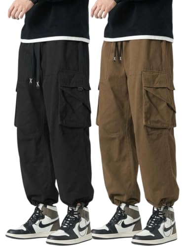Image of GRECIILOOKS Men's Cargo Pants | 6 Pocket Cotton Cargo Joggers for Men | Loose Fit Stylish Pant with Pockets | Casual Baggy Trousers & Streetwear Lower