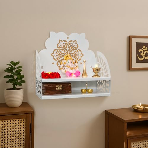 Image of Ekhasa Metal Pooja Mandir for Home Wall Mounted | Metal God Temple for Home | Puja Stand for Table | Puja Mandir for Office | Pooja Unit for Table | Temple for Office
