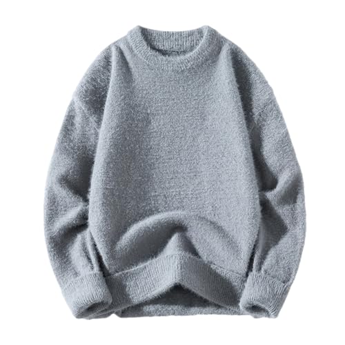 Mens Alpaca Sweater Crew Neck Sweaters Solid Long Sleeve Pullovers Knitted Jumper Top