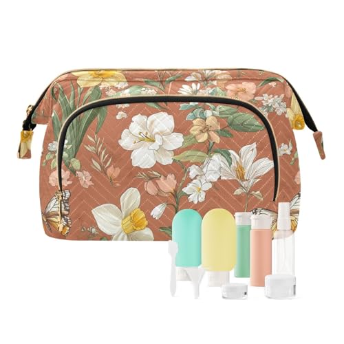 Beauty case con fiori estivi farfalle per cosmetici grandi borse cosmetiche borsa per cambio 9 1 size argento rosa