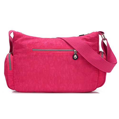 Sac à bandoulière imperméable rose avec multipoches zippées taille S