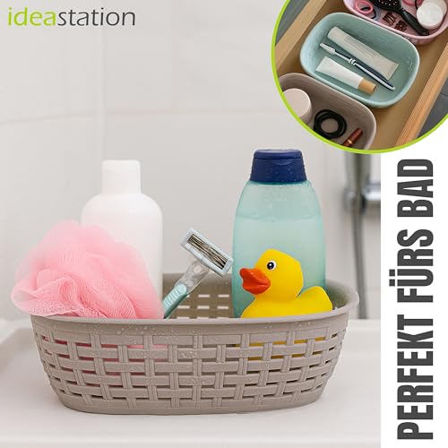 idea-station Aufbewahrungskorb Plastik in Rattan Optik - 6 Stück - 2L / 25.5x18x7.5 cm - pastell - stapelbarer Korb Aufbewahrung - kleine Körbchen Bad - Organizer Körbe & Behälter