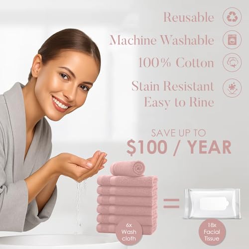 Image of DAN RIVER 12-Pack Premium 100% Cotton Dusty Rose Face Towels for Bathroom - Reusable Face Wash Cloths for Showering 12x12 Inches - 550 GSM Super Soft & Absorbent Luxury WashCloths for Body, Spa & Gym