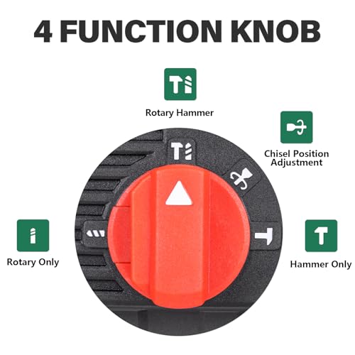 Deshuo 1" SDS-Plus Lightweight Rotary Hammer Drill, 9 Amp 4 Functions Corded Variable Speed Rotomartillo with Safety Clutch for Concrete, Includes 3 Drill Bits,2 Chisels,Carrying Case - Image 3