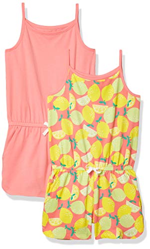 Amazon Essentials Girls' Knit Romper, Pack of 2, Lemon, X-Large