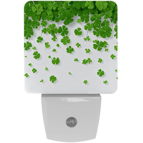 Image of NEWzone Green Clover Shamrocks Night Light [2 Pack], Plug in Wall Led Night Lights Decor for Boys Girls Room, Dusk to Dawn Sensor Wall Lamp for Stairway /Bedroom /Kitchen /Nursery Room