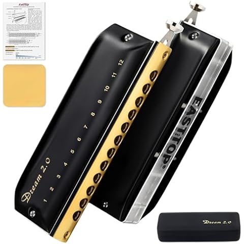 EAST TOP Chromatic Harmonica Key of C,12 Holes 48 Tones Professional Mouth Organ Dream Chromatic Harmonica for Adults, Professionals and Students,BLACK Cover