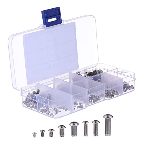 GLEAVI 160pcs Rivet Nuts Kit Stainless Steel Rivets Round Head Industrial Belt Fastener