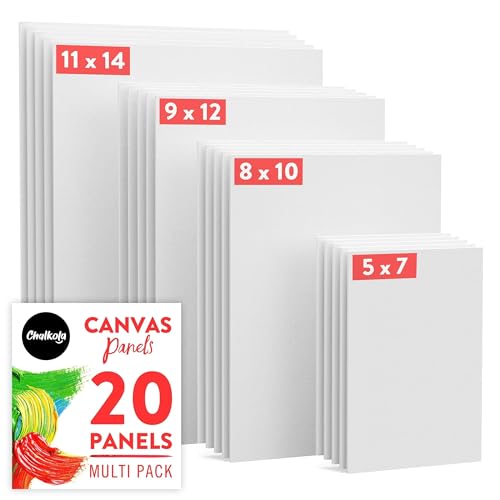 Chalkola Canvas for Painting - (20 Bulk Pack 5x7 8x10 9x12 11x14 inch) | 100% Cotton Panels Primed Blank Canvases for Painting for Kids & Adults - Paint Canvas Boards for Acrylic Oil Watercolor