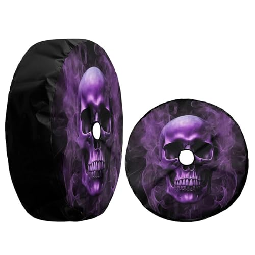 Image of Purple Skull Printed Spare Tire Cover with Backup Camera Hole Wheel Tire Cover Fit Trailer, RV, SUV and Many Vehicle 16inch