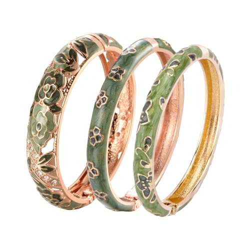 Image of UJOY Womens Multi-colors Cloisonne Bracelet Gold Plated Flower Hollowed Enameled Hinged Cuff Bangles Jewelry Gift 88A10
