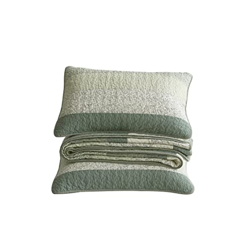 Chezmoi Collection Reed 3-Piece Chic Patchwork Striped Quilt Set - Green Floral Coverlet - Pre-Washed Cotton Lightweight Reversible Bedspread, King Size #TOP6