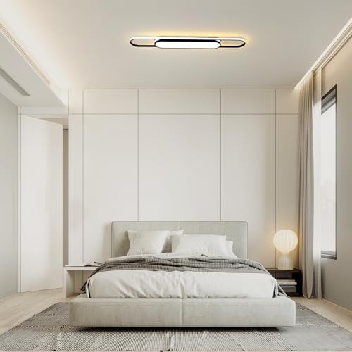 Qcyuui Modern LED Ceiling Light Linear Ceiling Light Dimmable Acrylic Ceiling Lighting Fixture with Remote Control for Kitchen Dining Room Cloakroom Hallway, Black(45W/43.3in L)