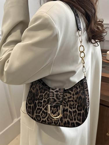 MakeMeChic Women's Leopard Print Shoulder Bag Zipper Y2k Underarm Handbag4