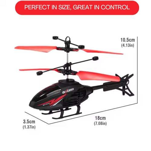 Image of KIDZYMON RC Flying Helicopter with Hand Gravity Sensor, Charging Battery, 3D Light, Safety Sensor, Gravity Sensor, Suitable for Kids Age 4+ Years (Style Gun Red)