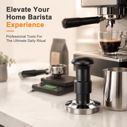 Image of Supvox Stainless Steel Coffee Tamper Dual Spring Ergonomic for Espresso | 90 Horizontal Support Structure, Threaded Stable Base, Even Pressure Distribution for Uniform Coffee Powder Tamping