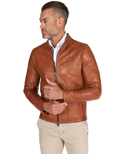 Men's Italian leather jacket Biker Tan color Vintage Genuine Leather D'Arienzo Handmade in Italy4