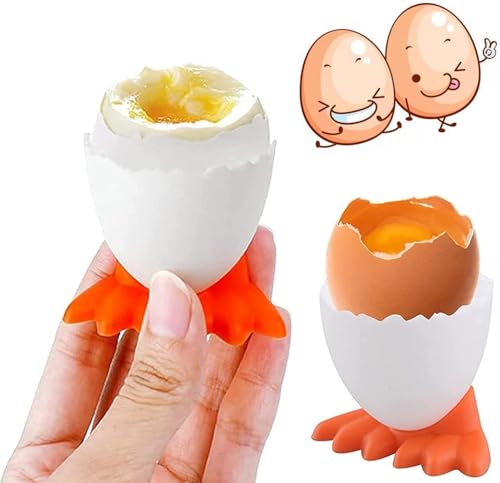Eierbecher,Eierbecher Set Cartoon Eierständer Egg Cup Eierbecher Lustig Kunststoff Lustiger Eiebecher Kinder Frühstücks Eierbecher Eierhalter Eierständer in Küche für Gekochte Eier(orange+gelb) – Bild 4