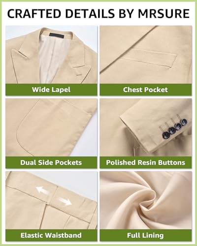 MrSure 2-Piece Mens Linen Suit, Slim Fit Blazer Pants Suit Set for Casual Beach Wedding Summer Groomsmen3