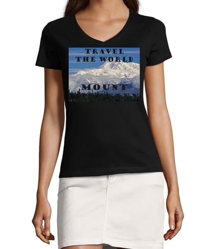 T-shirt femme Alaska noir en coton col V manches courtes vêtement taille XXL