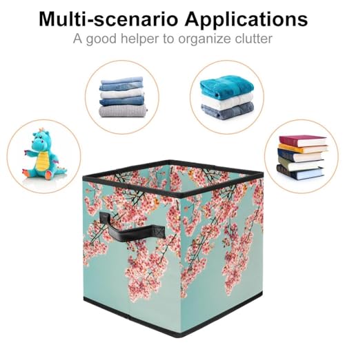 Boîte de rangement pliable cube rose cerise en tissu avec poignées - 3