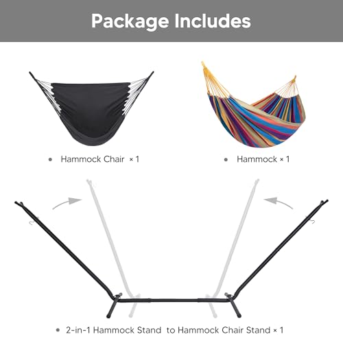 Image of SUNCREAT 2-in-1 Convertible Backyard Fabric Hammock with Stand, Rainbow