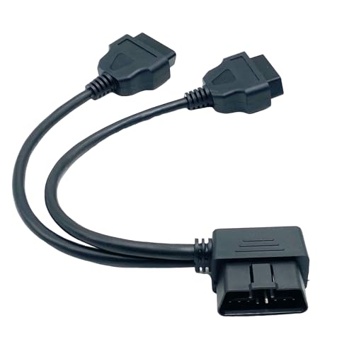 Cable OBD2 macho a doble hembra con conector acodado de 16 pines