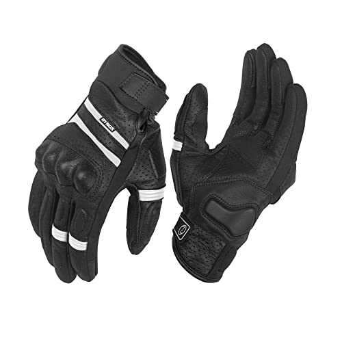Image of Rynox Air GT Gloves - CE Certified Cuff Length Motorcycle Riding Leather Gloves | Impact Protection |Abrasion Resistance - Black White, Small