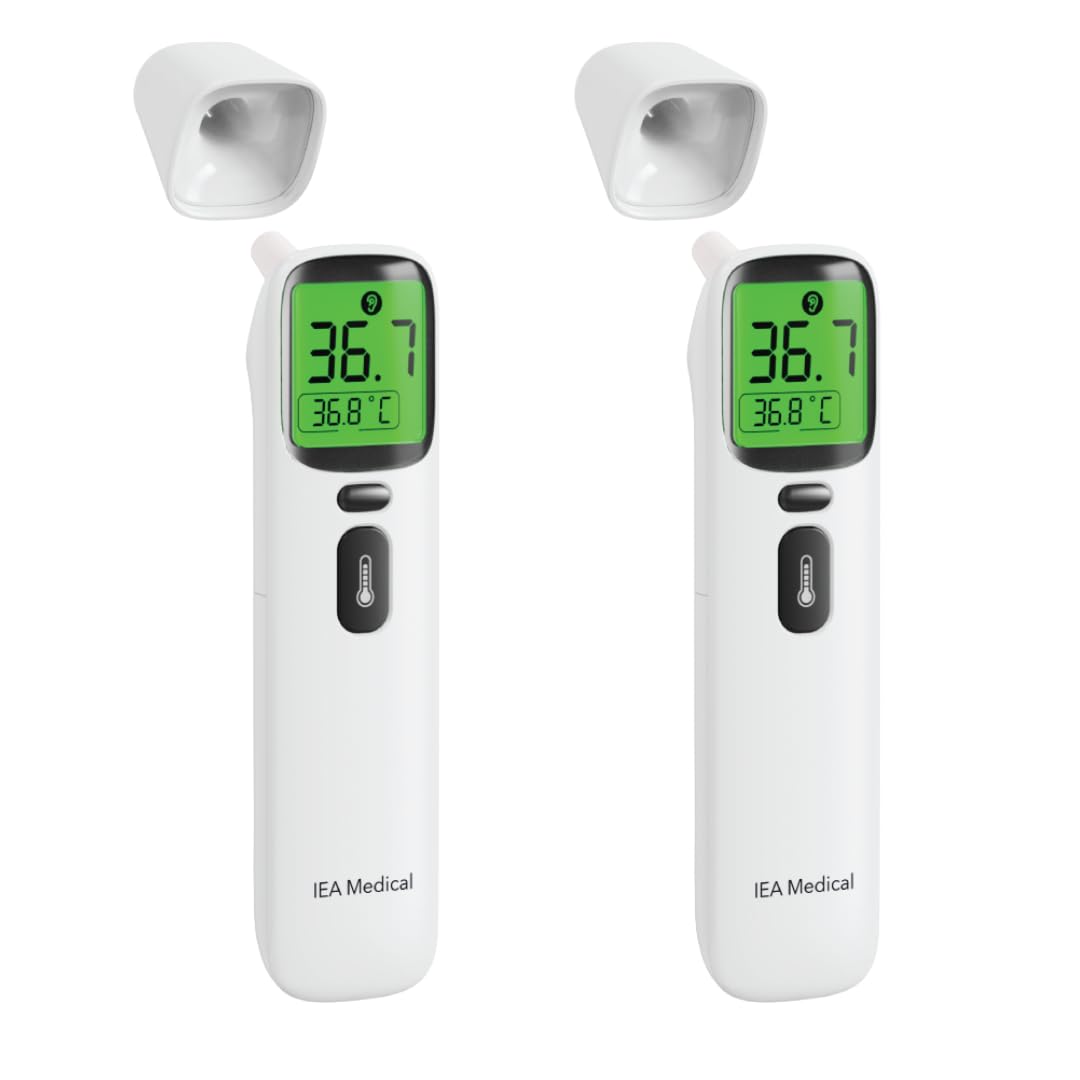 IEA Medical Digitales Infrarot-Fieberthermometer 2er Set für Babys, Kinder & Erwachsene, Thermometer zur Fiebermessung mit Fieberalarm, Stirnthermometer Kontaktlos, Fiebermesser