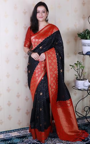 Image of SGF11 Women's Kanjivaram Pure Handloom Soft Silk Saree With Blouse Piece