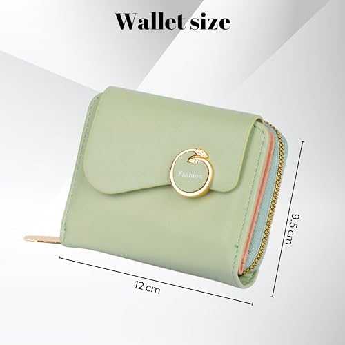 PRANIJ Small Leather Bifold Wallet for Women Fashion Compact Slim Credit Card Holder with Zipper Coin Pocket, Mini Clutch Purse for Girls (Pale Green) 5 41Amn3LMb9L
