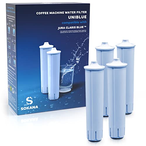 SOKANA 4 Wasserfilter CMF001 Claris Blue Ersatz für Kaffemaschinen Jura Impressa A1 A5 A9 F8 F50 Classic ENA 4 C50 J9 J90 Z7 GIGA 5, TÜV SÜD Zertifizierte Cover
