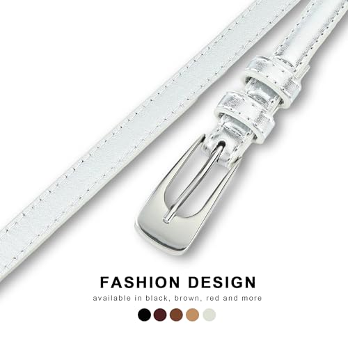 HOTWILL Women Skinny Belts for Jeans Dress Thin Waist Faux Leather Belt with Gold Buckle 0.55" Width4