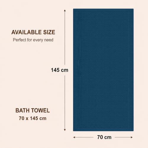 Image of Pure Cotton Waffle Towel | Lightweight | Anti Microbial and Water Absorbent | Soft Touch Quick Drying Bath Towel (Navy Blue, Pack of 1)