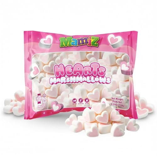 Mamiz Heart Shaped Marshmallows, – Valentine’s Day Candy for Kids, Soft & Fluffy, Parties & Gifts – Kosher, Nut Free, Gluten Free, Fat Free, 150g