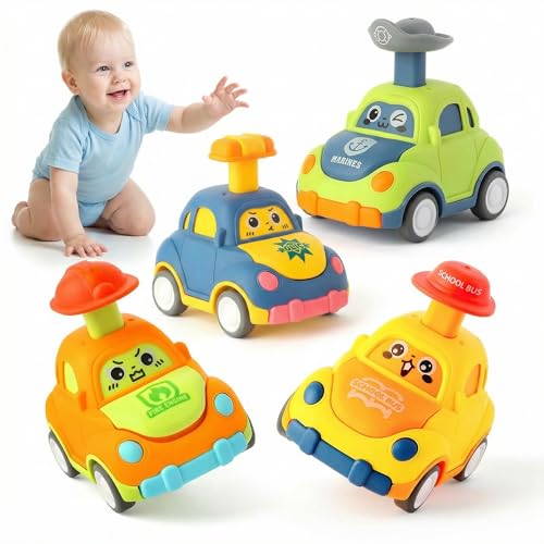 TGXLAK Baby Toy Cars 4Pcs Cartoon Wind Up Car for 1 2 3 Year Toddler Educational Toy Cars for Boys and Girls Birthday Gifts for 1-3 Years Gifts for 12-18 Months Kids & 1 Year Old Boys