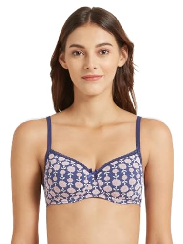 Image of Jockey 1723 Women Wirefree Padded Super Combed Cotton Elastane Stretch Medium Coverage T-Shirt Bra with Lace Styling