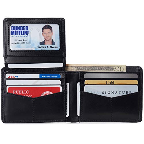 Image of Alpine Swiss Connor Executive Bifold Wallet | Business Passcase for Men | Premium Leather | Dual ID Windows | RFID Blocking | Gift Box Included Glossy Nappa Black